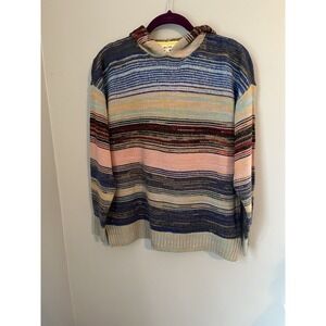 Olive and Vine Women's Knit Sweater Hoodie Size S Multicolor Striped Long Sleeve